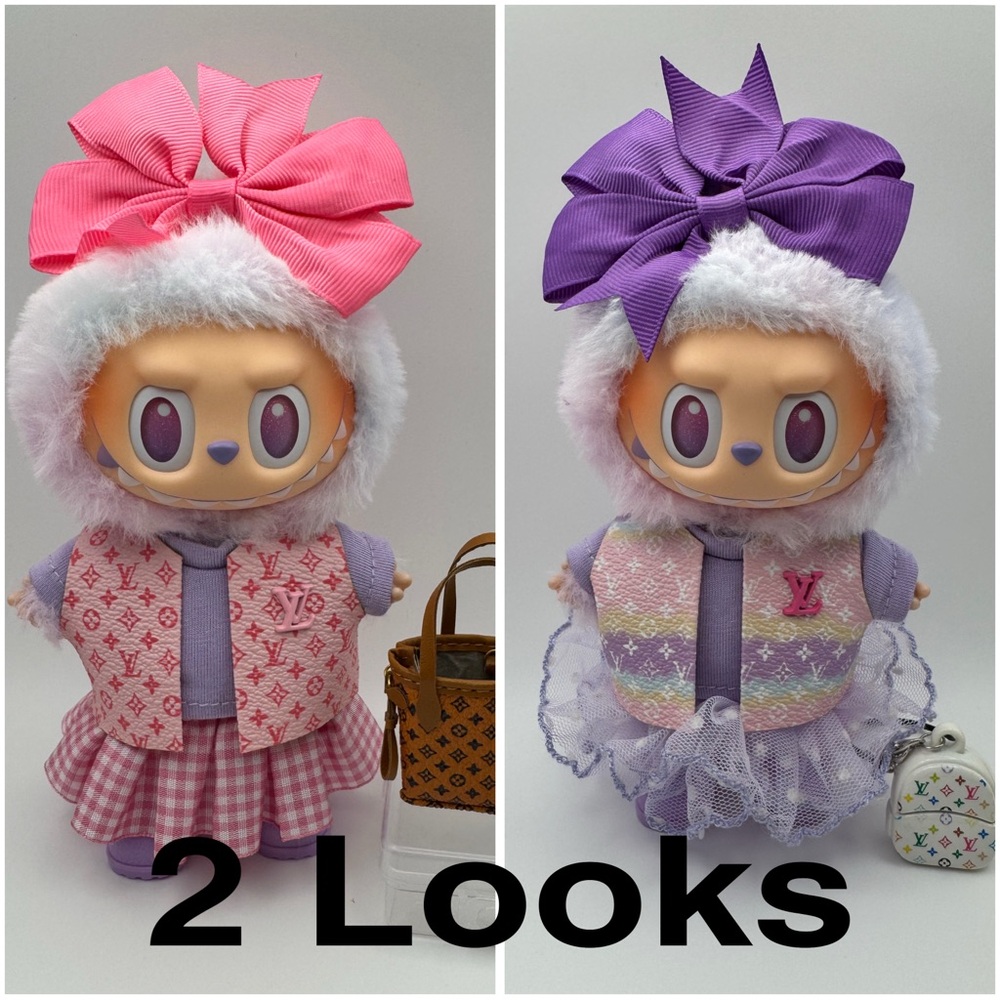 Labubu Clothes Outfit 10pc Set with Accessories Pink and Purple